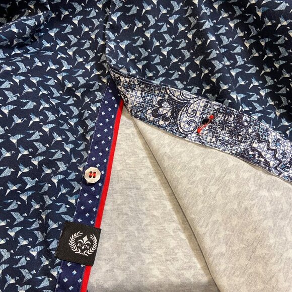 Au Noir Mens Patterned Long Sleeve Shirt Size 6/2XL Navy & Light Blue stretchy - Picture 10 of 14